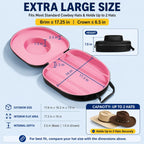 Hat Box for Cowboy Travel Extra Large, Waterproof Hard Hat Travel Case Storage Can for Fedora Panama Tweed Cap Holder Organizer Carrier with Adjustable Carry Strap, Mens Western Gift, Large Pink