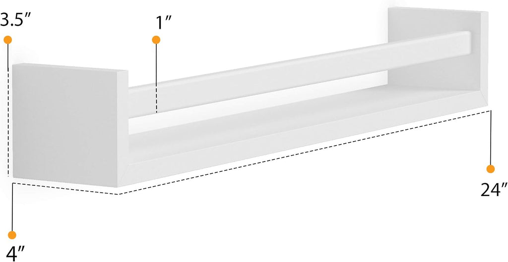 Wallniture Utah 24" Wall Bookshelf for Kids Room, White Floating Nursery Decor Book Shelves, Wood, Set of 2