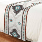 Turquoise Beige Boho Bed Runner King Size, Vintage Ethnic Tribal Southwestern Bed Scarf Protector Slipcover for Bedroom Wedding Room Hotel, Bedding Runner Throws for Foot of Beds 94"x20"