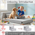 Tiita Kids Floor Mattress for Toddler, Child Fold Up Sofa Couch Convertible Futon Folding Chair with Storage Bag for Kids, Plush Grey