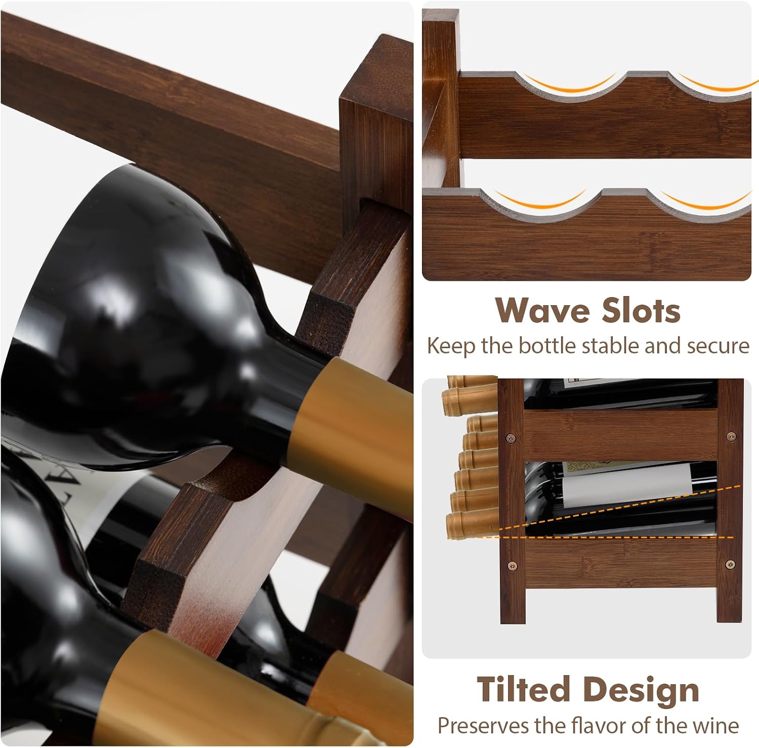 Giantex Bamboo Wine Rack, 3-Tier 18 Bottle Wine Storage Cabinet Shelf, Small Bottle Organizer Freestanding Counter, Countertop Wine Rack for Kitchen, Bar, Pantry & Wine Cellar, Coffee