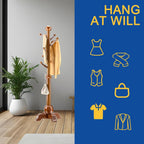 Solid Wood Coat Rack with 7 Rounded Hooks for Hanging, Tree Stand Coat Rack on Feet, Tree Shaped with 6 cm Thickened Main Pole, for Coats, Hats