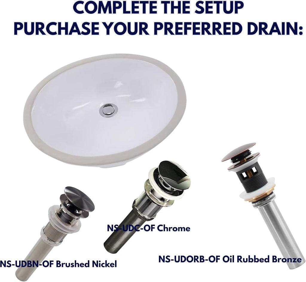 Nantucket Sinks GB-17x14-W Undermount Bathroom Sink – 17"x14" Oval White Bowl Bath Vanity Sink, Glazed Bottom for Open Console, w Overflow – Ceramic, High Gloss, Stain & Scratch Resistant