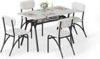 5-Piece Dining Table Set for 4, Modern Kitchen Table with 4 Boucle Chairs, Rectangular Dining Table with Storage Shelf & Marble Tabletop, Beige Home Dining Furniture for Small Space, Beige+White