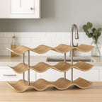 3-Tier Wine Rack Countertop, 12 Bottles Wooden Wine Holder Inserts for Cabinet, Freestanding Wine Shelf Storage Organizer for Bar or Pantry