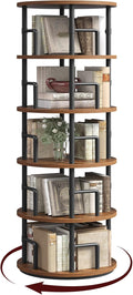 MAHANCRIS Rotating Bookshelf, 5-Tier Book Shelf, 360° Spinning Bookcase, Freestanding Storage Shelf with Guardrails, for Small Space, Living Room, Bedroom, Home Office, Rustic Brown and Black BKHR4501