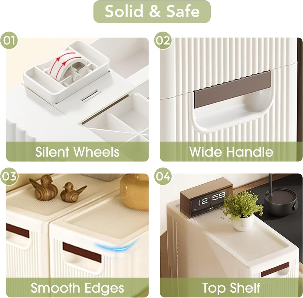 4 Drawers Narrow Bathroom Storage Cabinet, Slim Storage Cabinet, Plastic Slim Storage Cart Drawers for Small Spaces, Laundry, Office, Home, White