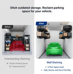 FLEXIMOUNTS 2x6ft Garage Shelving Wall-Mounted, 1-Pack Heavy-Duty Wall Shelving, Holds Up to 400 lbs, Garage Storage Rack for Organization & Storage Bins, Black, Classic Series
