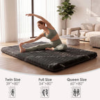 Japanese Floor Mattress Viscose Derived from Bamboo, 100% High Density Foam, 3.5" Thicken Cooling Foldable Futon Mattress Tatami Mat, Roll Up Floor Bed for Guest Room Bedroom RV, Black, Twin