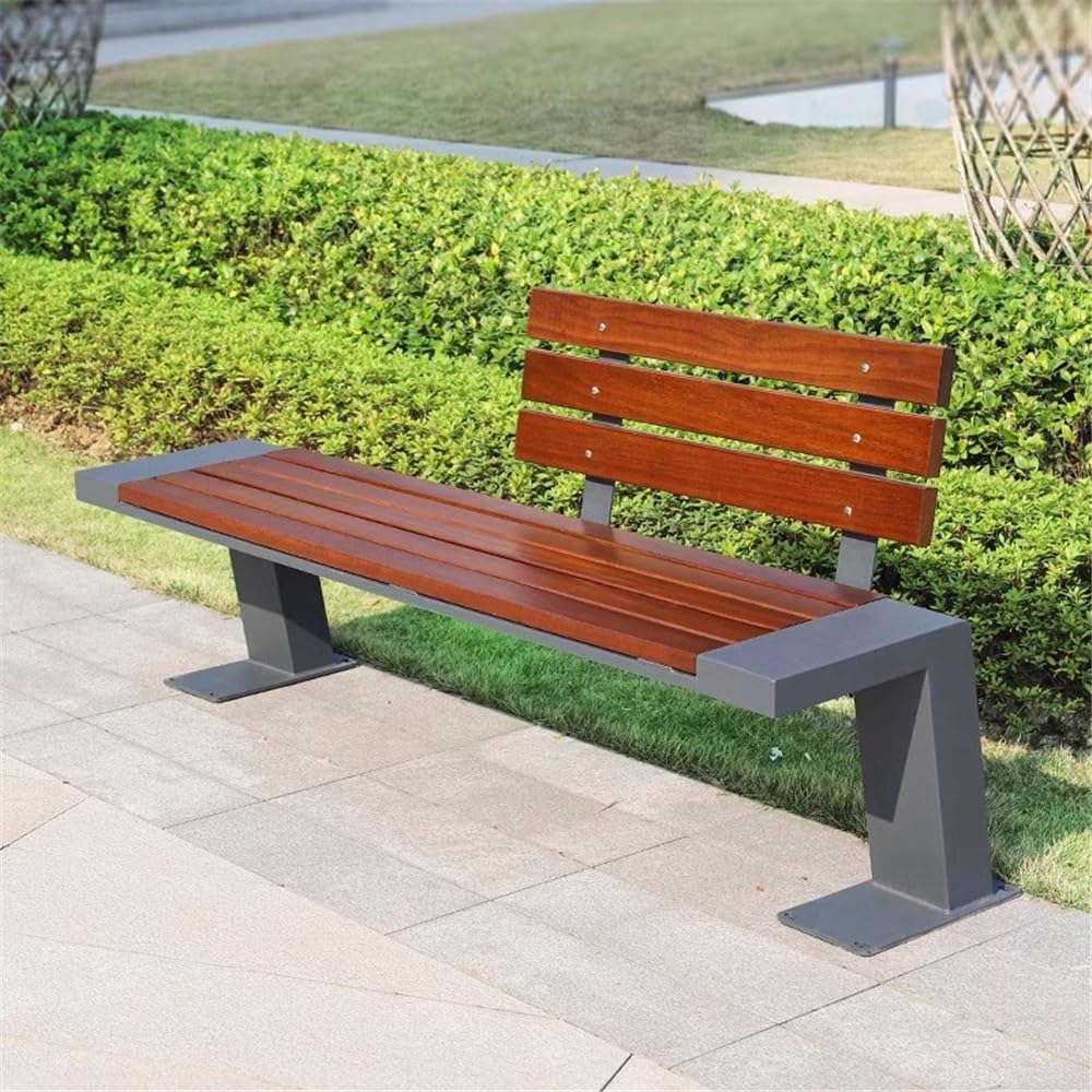 Garden Outdoor Garden Backrest Chair, Wooden Bench with Stainless Steel Frame, for Balcony Yard Porch Seating Seat(Medium)