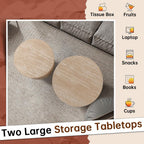 Round Nesting Coffee Table Set of 2 Modern Small Round Coffee Table Travertine Side Table Small End Table Circular Coffee Tables Circle Nested Coffee Tables for Living Room (Travertine)
