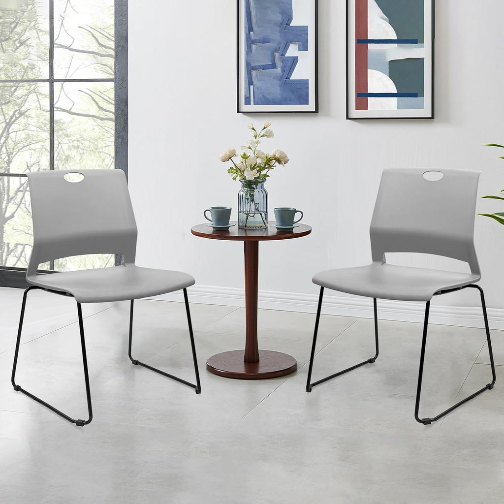 KLASIKA Stackable Guest Reception Chairs, Stacking Office Chair with Ergonomic Lumbar Support & Metal Legs, Plastic Desk Chairs for Conference School Church Waiting Meeting Break Room Set of 8, Gray