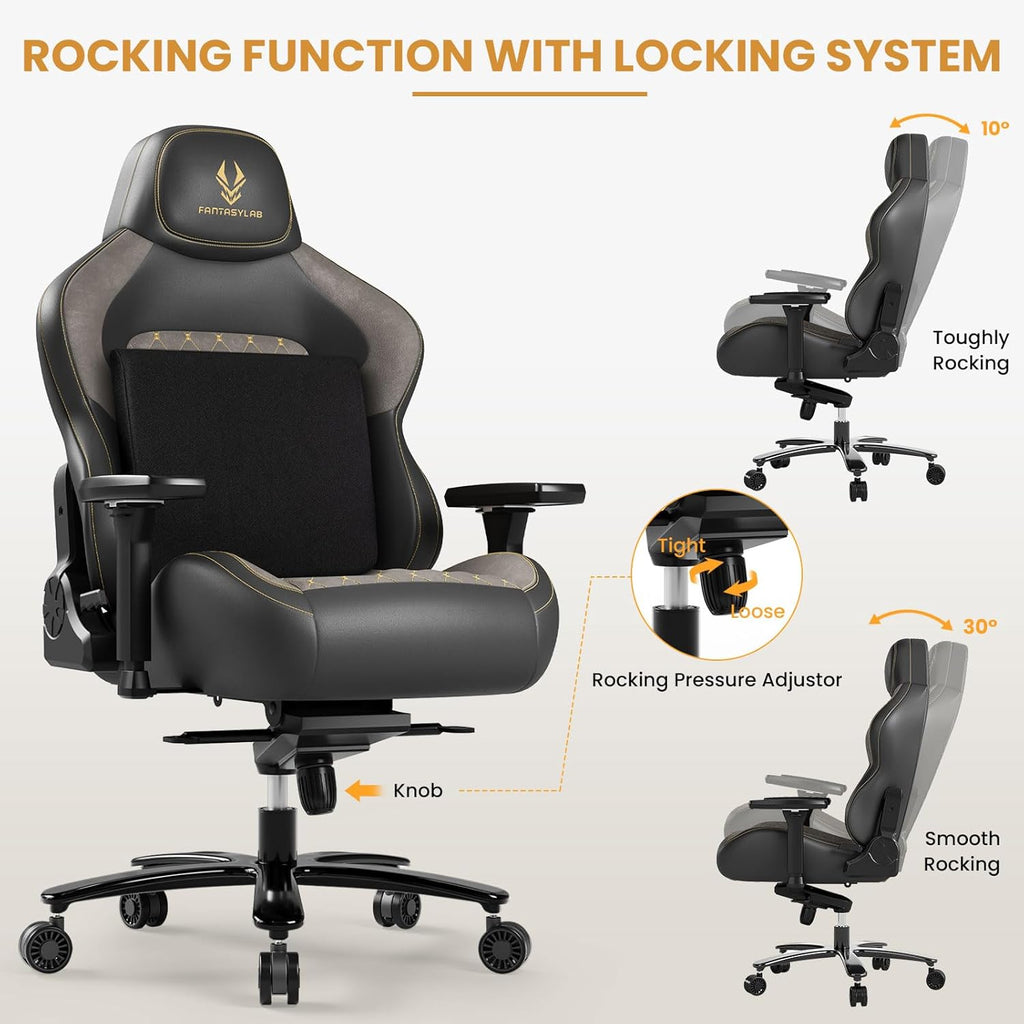 Fantasylab Big and Tall Gaming Chair 440LBS Heavy Duty High-Back Computer Chair with Memory Foam Lumbar Support, 4D Adjustable Armrests, Metal Base, Swivel & Recline for PC Gaming and Office