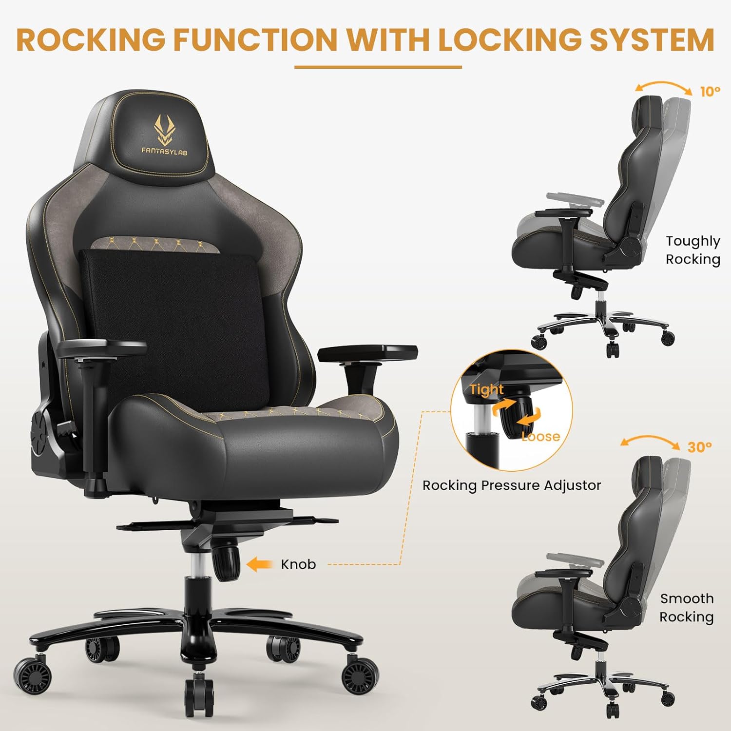 Fantasylab Big and Tall Gaming Chair 440LBS Heavy Duty High-Back Computer Chair with Memory Foam Lumbar Support, 4D Adjustable Armrests, Metal Base, Swivel & Recline for PC Gaming and Office
