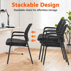 CLATINA Stacking Chairs Set of 4, Stackable Waiting Room Chairs No Wheels with Armrest, Ergonomic Mesh Office Reception Guest Chair for Home Conference Lobby Church School Meeting Training, Black