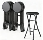 24 Inch Portable Folding Stool with Thick Padded Seat, Heavy Duty Metal Frame, Collapsible Round Chair for Camping, Fishing, Garden, Kitchen, Outdoor Events - Black