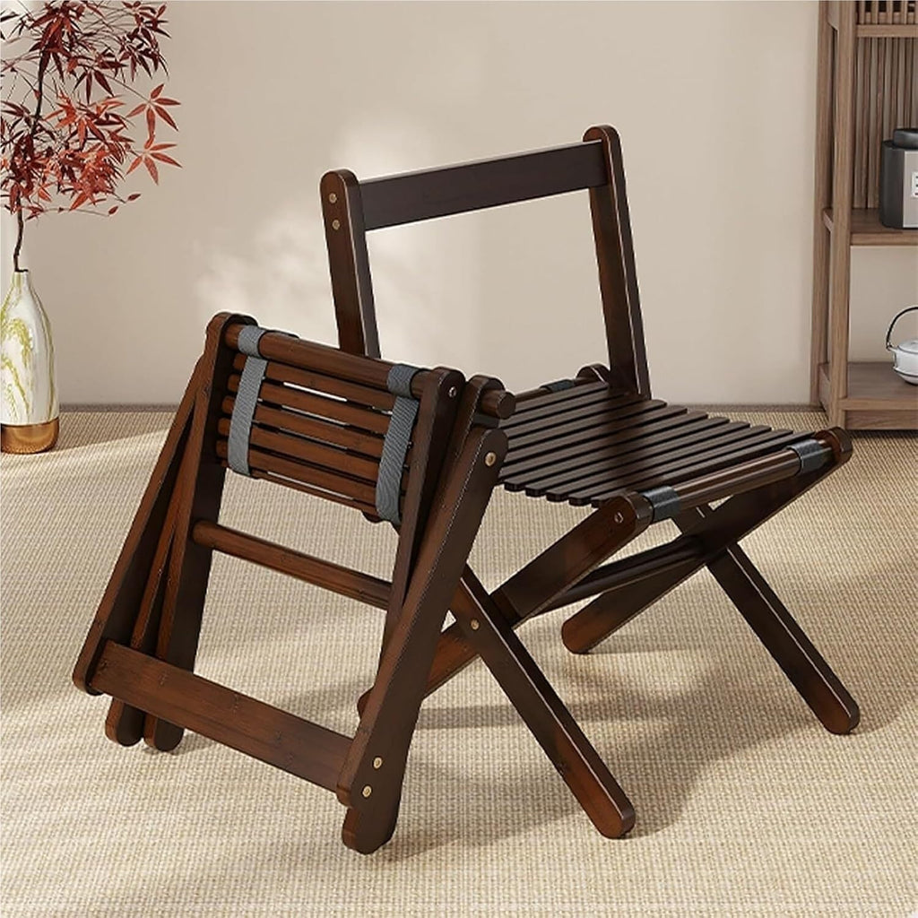 Folding Dining Chairs Set of 2 Foldable Bamboo Kitchen Chair Bamboo Frame Easy to Store for Apartment Small Space
