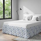 Blue Tropical Plant Bed Skirt King Size 16 Inch Drop, Adjustable Elastic Bedskirt Dust Ruffle for King Size Bed, Summer Palm Trees Coastal Nautical Wrap Around Bed Skirts Pleated Bed Frame Cover