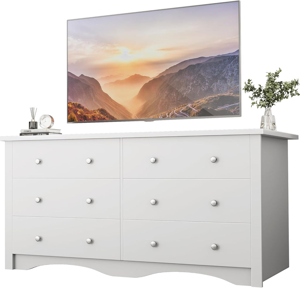 YESHOMY Dresser for Bedroom with 6 Drawer, 47.2" TV Stand, Organizer Drawers for Bedroom, Living, Hallway (Light White)