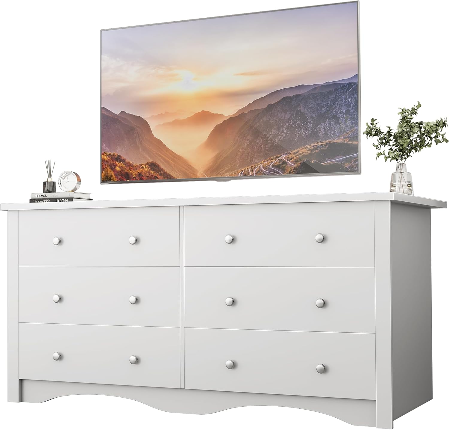 YESHOMY Dresser for Bedroom with 6 Drawer, 47.2" TV Stand, Organizer Drawers for Bedroom, Living, Hallway (Light White)