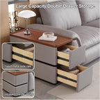 31.5" Modern Narrow Side Table for Sofa Bedside Nightstand with 2 Storage Drawers Solid Wood Frame Leather Wrapped for Living Room Bedroom Office(Gray,80x40cm/31.5x15.7in)
