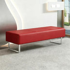 Waiting Room Storage Bench, Upholstered Faux Leather Guest Reception Chair, 9" Thick Multi-Color, for Barber/Salon/Office/Entryway/Work/Bedroom/Piano/SmallSpace Red 47.2" Stainless Steel