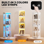 BROTTAR Glass Display Cabinet, 4-Tier Curio Cabinets with 3 Color Lights for Collectibles, Storage Cabinet with Door, Glass Display Case & Bookcase with Human Body Sensor, White