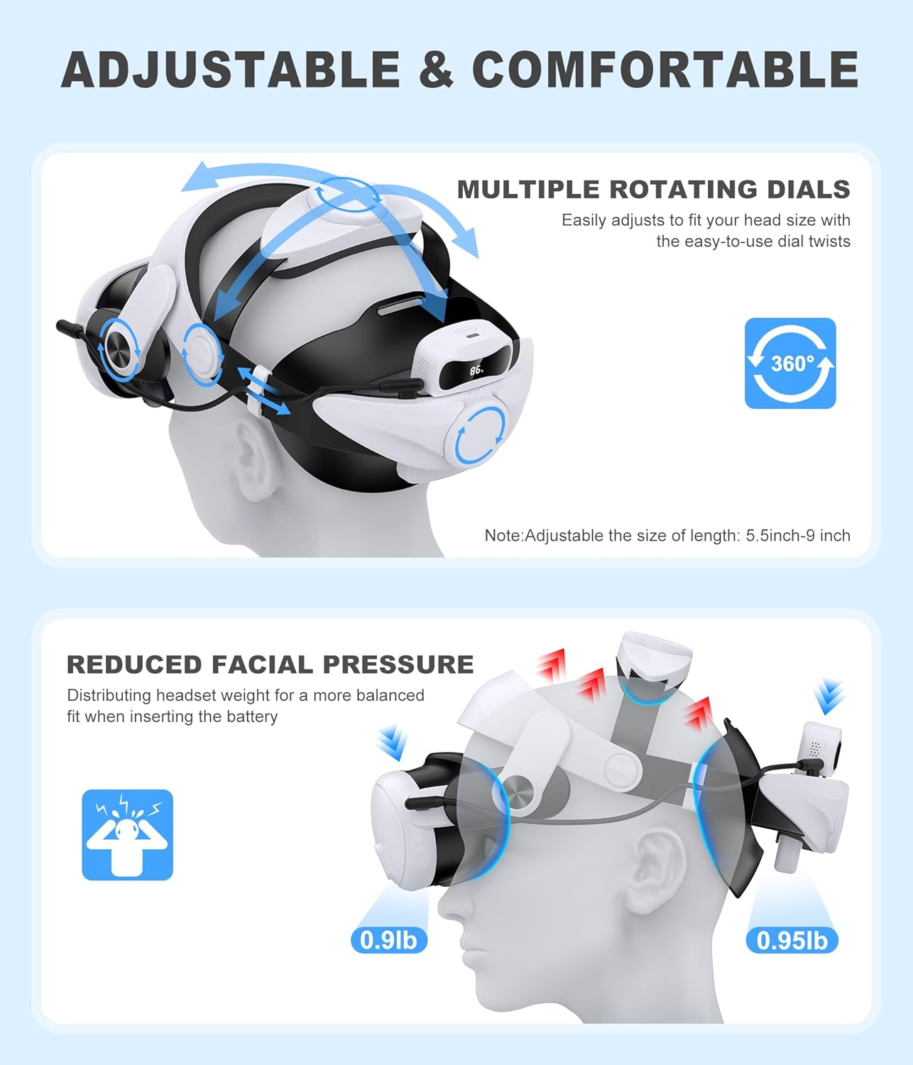 DXKK Head Strap for Meta Quest 3/3s/2 with 15000mAh Battery & Charger Dock- Extended 8H and Balanced, Double Adjustment Dials, Enhanced Comfort VR Headset Strap