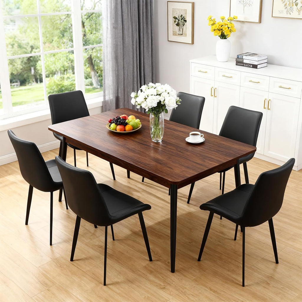 Modern Dining Chairs Set of 6, PU Leather Dining Room Chairs, Upholstered Kitchen Chairs with Ergonomic Backrest & Sturdy Metal Legs, Perfect for Dining Room, Living Room, Black