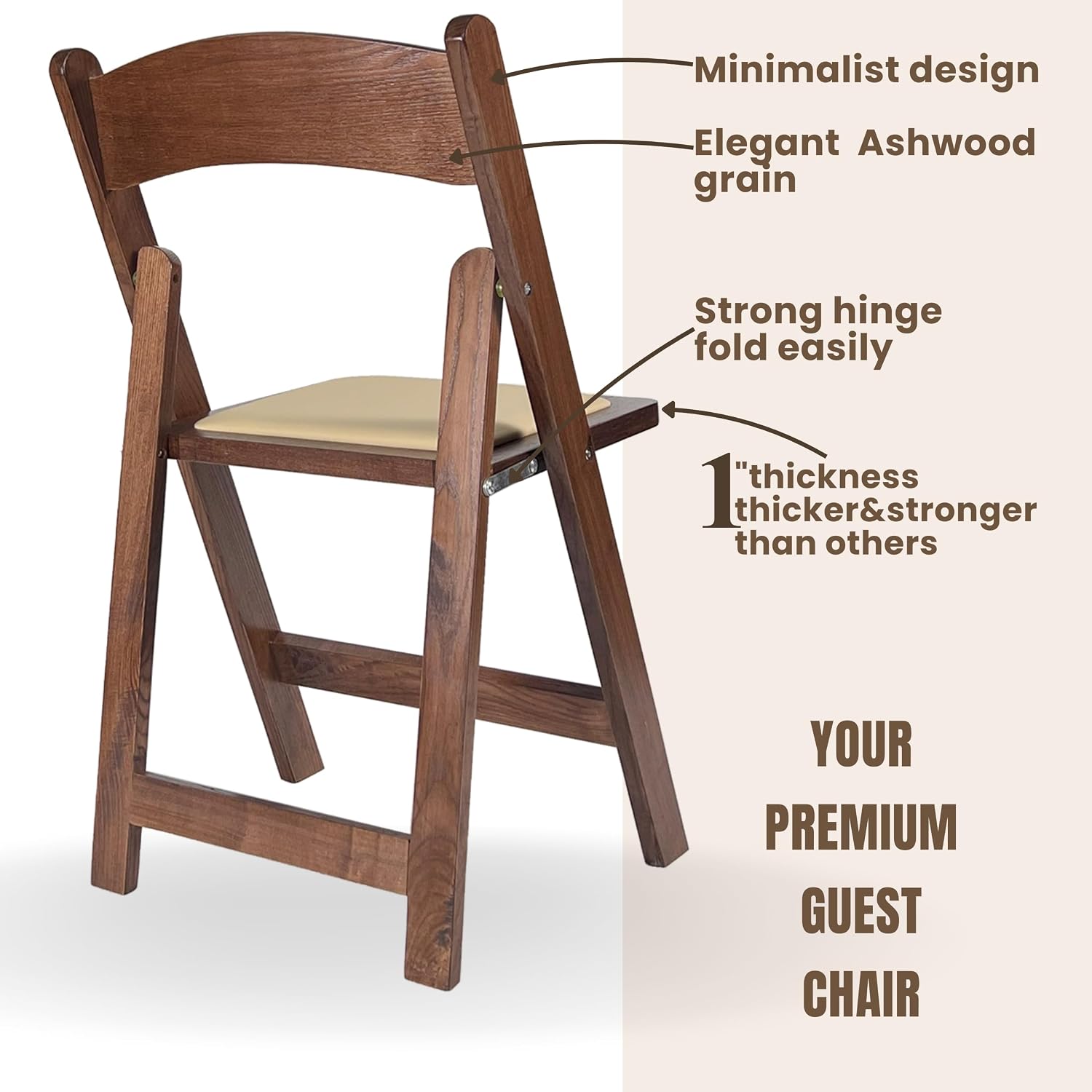 Wooden Folding Chairs with Cushion, Stackable Commercial Seats, Chairs for Weddings, Banquets, and Events, Set of 4, Classic Fruitwood