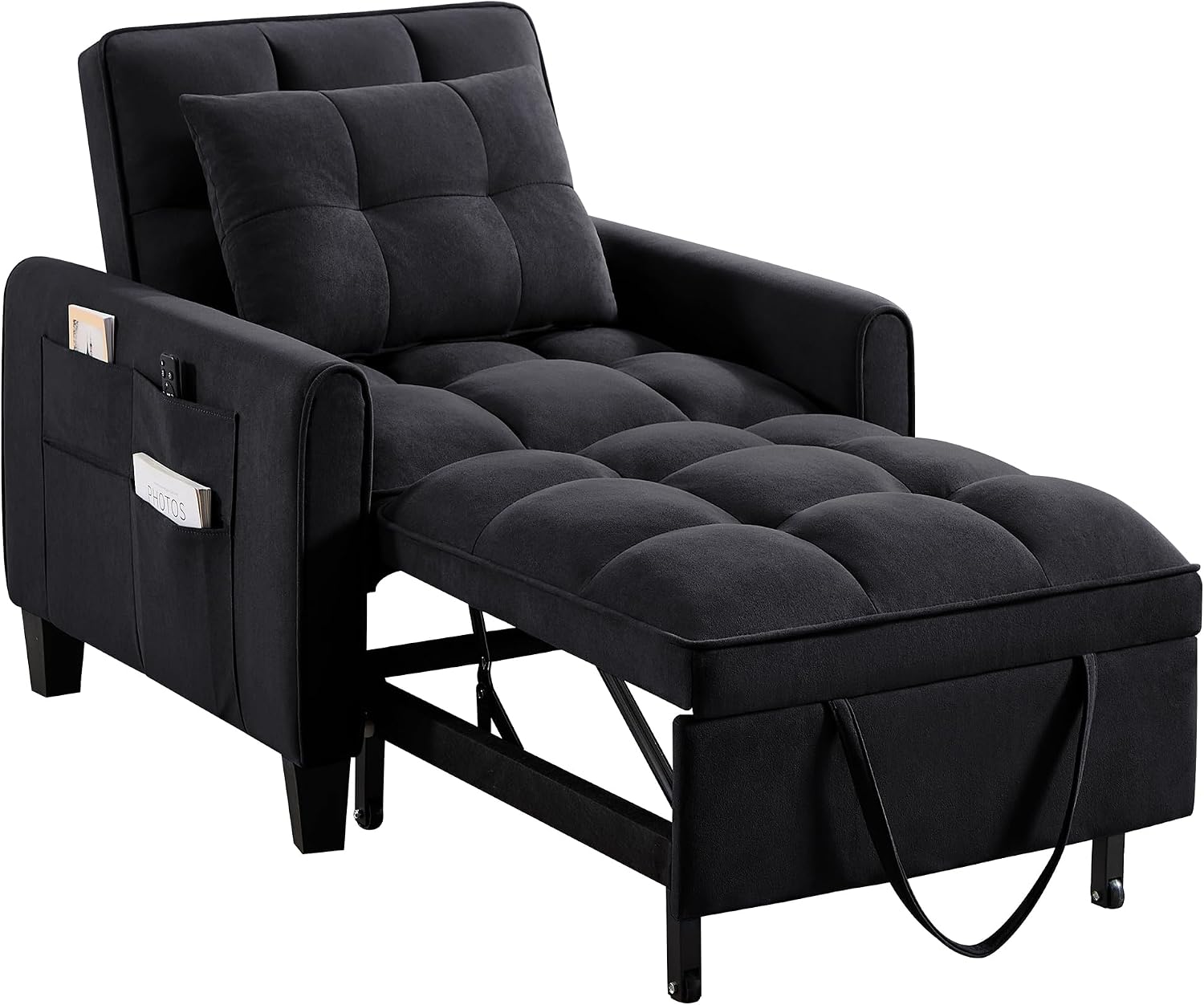 Convertible Sleeper Chair, 3 in 1 Sleeper Chair Bed Pull Out Sofa Bed Chairs, Single Sofa with Adjustable Backrest for Adults Reading Living Room, Bedroom, Velvet Black
