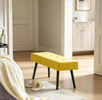 Modern Ottoman Bench, 40 Inch Upholstered Bench with Metal Legs, End of Bed Bench, Dining Bench for Living Room, Bedroom, Entryway, Yellow Velvet