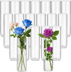 20 Pcs Glass Cylinder Bud Vases for Centerpieces, H: 7.15" x D: 1.85", Birthday Party Wedding Centerpiece Table Decorations, Home Decor, Small Cylinder Living Bud Vases in Bulk for Flowers