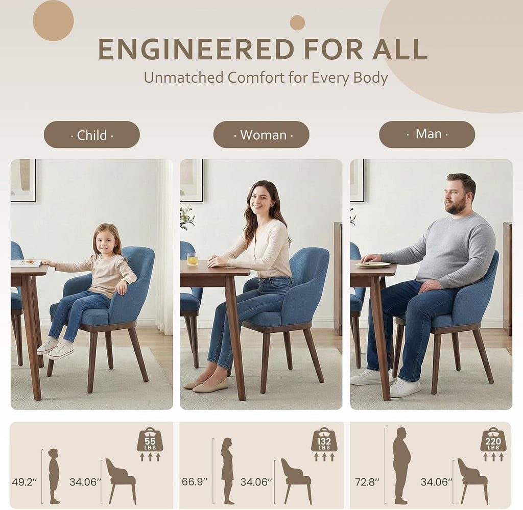 MALOL Wooden Dining Chairs Set of 2, Modern Fabric Upholstered Dining Room Chair, Kitchen Side Chairs, Farmhouse Dinner Chair with Open Back for Kitchen, Blue