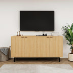Sideboard Buffet Cabinet with Storage, MUUEGM 58”Fluted Large Kitchen Storage Cabinet with 4 Doors and Adjustable Shelves,Wood Coffee Bar Storage Cabinet for Dinging Room, Living Room, Kitchen,Natural