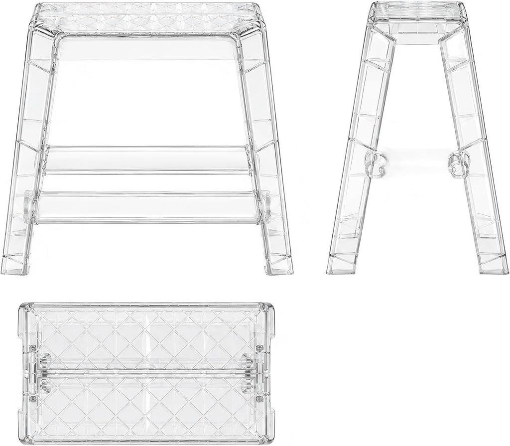 Clear Acrylic-Style Folding Stool, Portable Lightweight Folding Seat, Compact Space Saving Stool for Bathroom, Vanity, Bedroom, Closet & Small Spaces(Transparent)