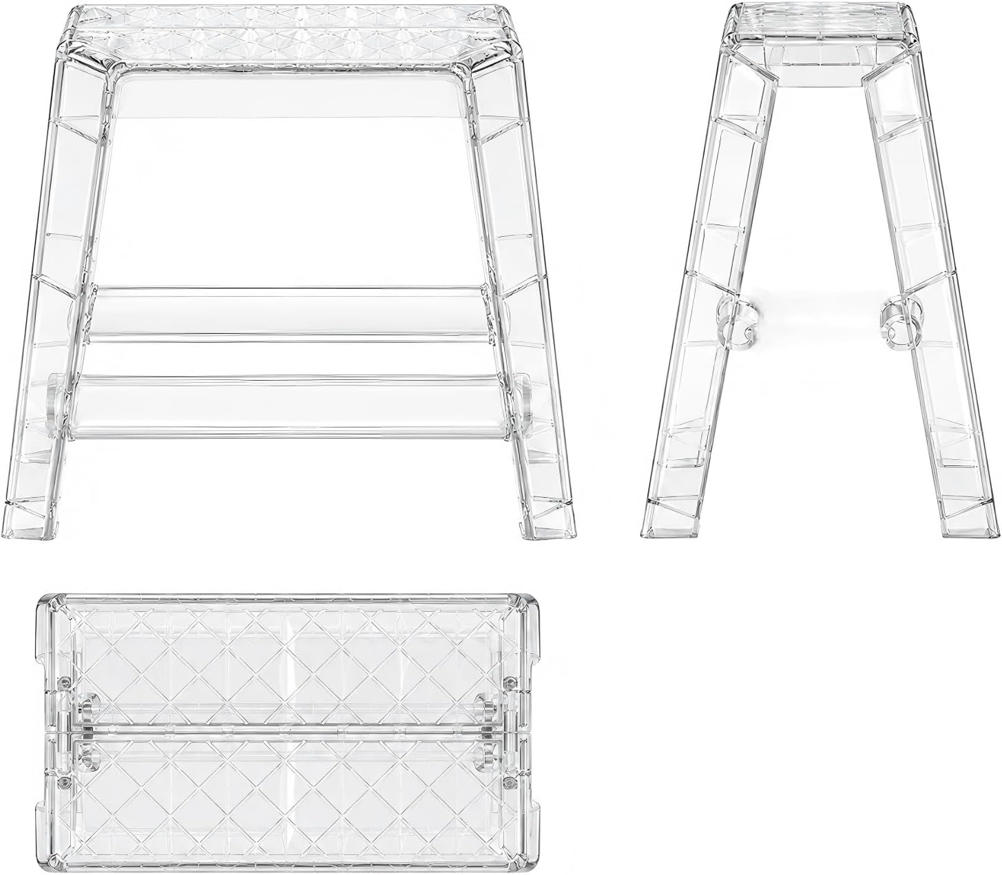 Clear Acrylic-Style Folding Stool, Portable Lightweight Folding Seat, Compact Space Saving Stool for Bathroom, Vanity, Bedroom, Closet & Small Spaces(Transparent)