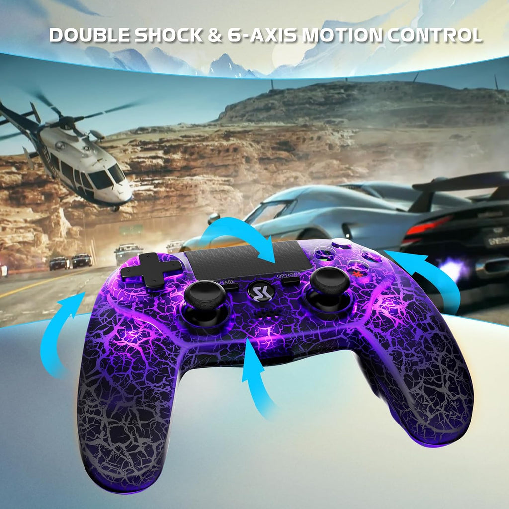 Boowen Wireless Controller for PS4, Controller Compatible with PS4/Pro/Slim,Double Shock 6-Axis Motion Sensor, Sensitive Touch Pad, Built-in Speaker & Stereo Headphone Jack (Black Crack RGB Light)