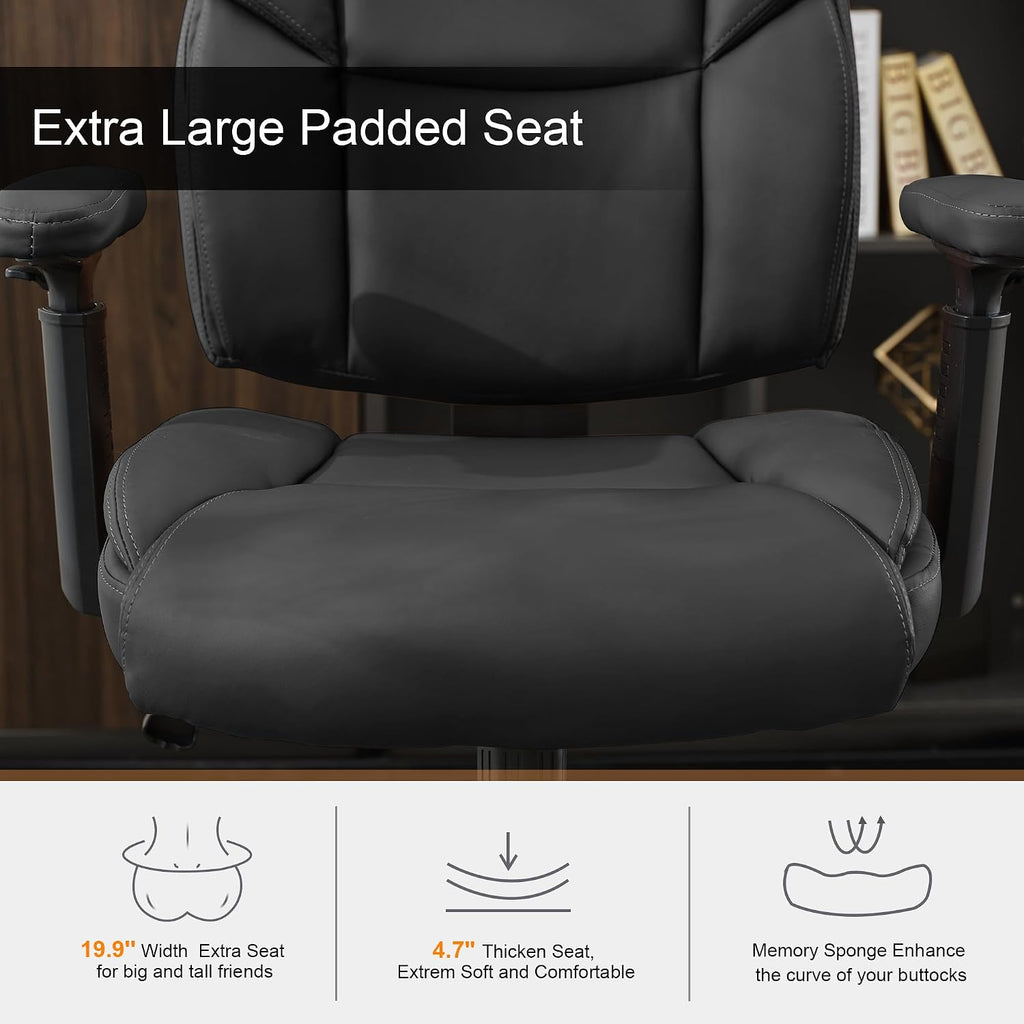 Okeysen Drafting Chair Standing Desk Chair, 500 LBS Leather Big and Tall Office Chair with Adjustable Armrests & Foot Ring, Modern Tall Desk Chair with Mid Back, Swivel Rolling Drafting Stool.
