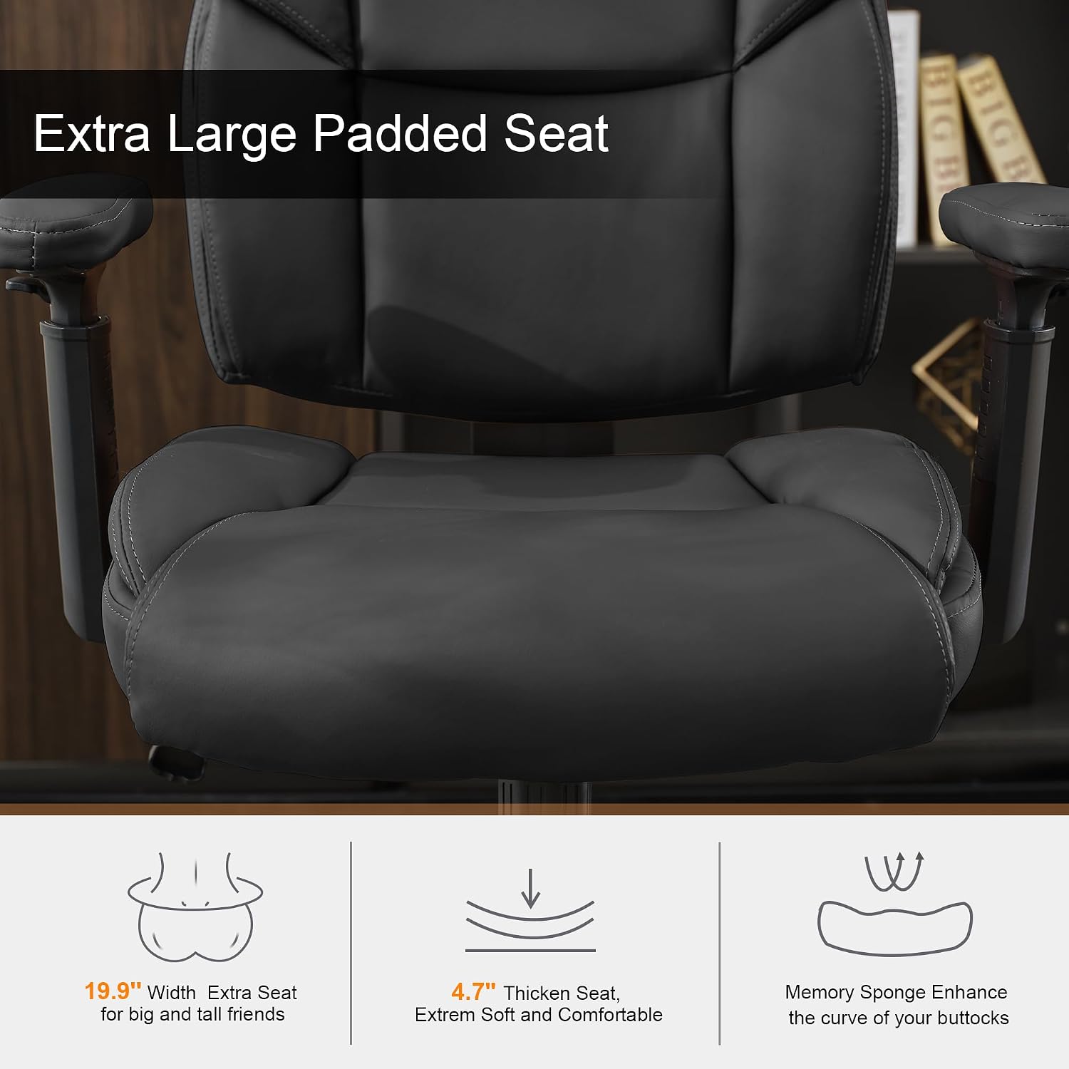 Okeysen Drafting Chair Standing Desk Chair, 500 LBS Leather Big and Tall Office Chair with Adjustable Armrests & Foot Ring, Modern Tall Desk Chair with Mid Back, Swivel Rolling Drafting Stool.
