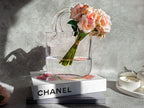 OLEEK Purse vases for Flowers (Handmade) Glass Bag vase -10 Inches- Blue for centerpieces & Fish Bowl - Handbag Unique Flower vase Decorative - Glass Handbag vases for Cute Room Decor