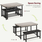 IDEALHOUSE Dining Table Set for 4, Kitchen Table with Upholstered Bench, 3 Piece Rectangular Dining Room Table Set with 2 Benches, for Small Space, Apartment, Studio, Home, Retro Gray