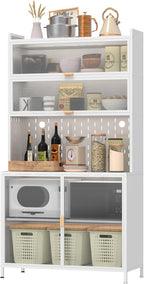 73" Metal Kitchen Pantry Cabinet with Flip Door - 6-Tier Storage Hutch with Pegboard, Adjustable Shelves - Freestanding Kitchen Storage Cabinet for Pantry Organization, Food, Dishes White (White)