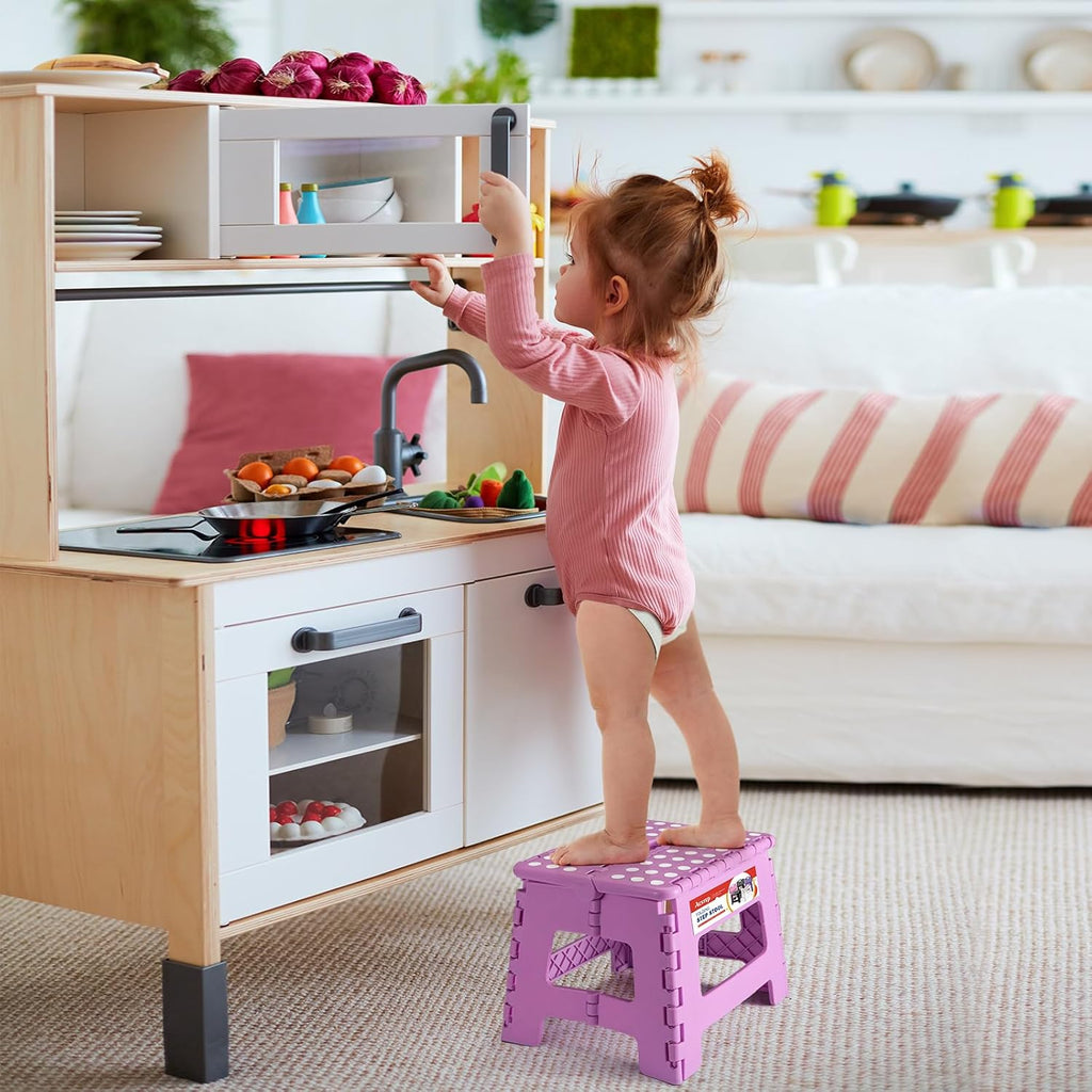 ACSTEP 9 Inch Foldable Step Stool for Kids, 300 lb, Light Purple | Lightweight Plastic Small Foldable Step Stool with Handle, Non-Slip, for Kitchen, Bathroom, Bedroom and Closet