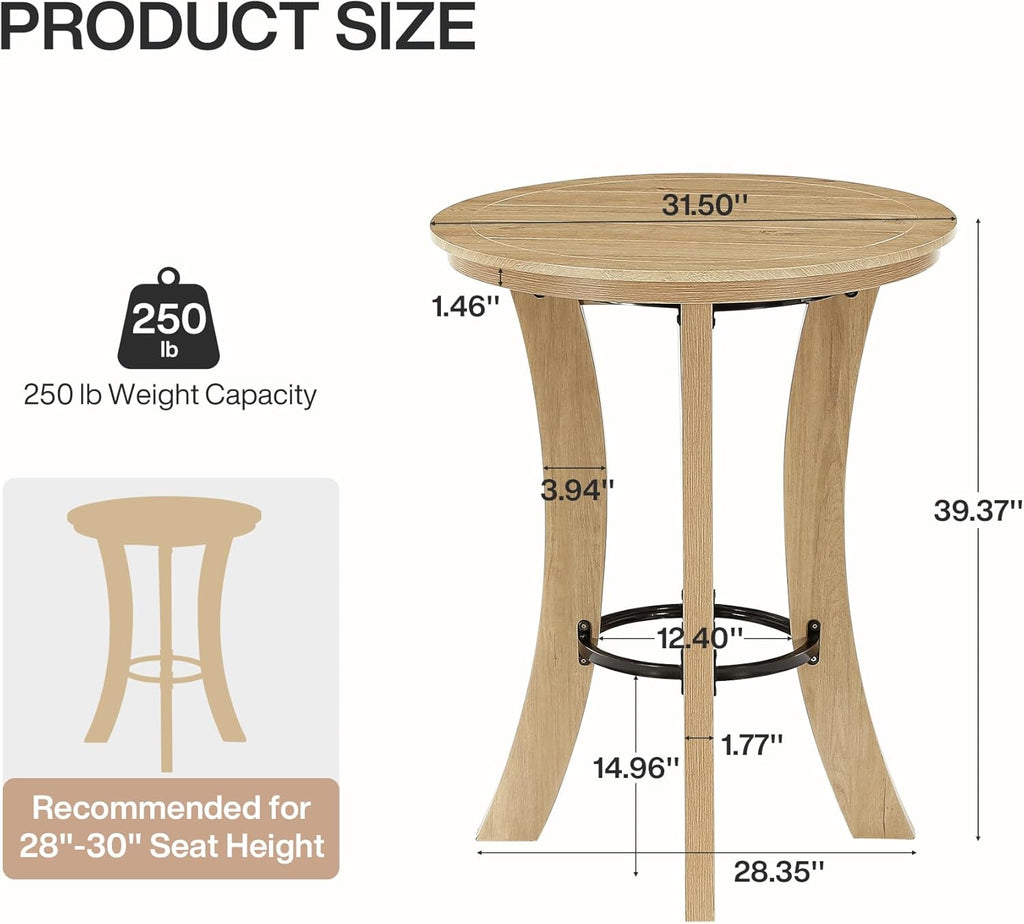 Tribesigns Round Bar Table, 39.4" H Wood Counter Height Pub Bistro Table with Metal Footrest, Modern Tall Kitchen Breakfast Table for Home Bar, Dining Room, Small Space, Light Brown (Table Only)