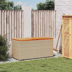 Patio Storage Box Beige 43.3x19.7x21.3 Inch Poly Rattan Acacia Wood Bench Seat with Waterproof Bag