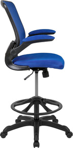 Flash Furniture Kale Mid-Back Blue Mesh Ergonomic Drafting Chair | Adjustable Foot Ring, Flip-Up Arms