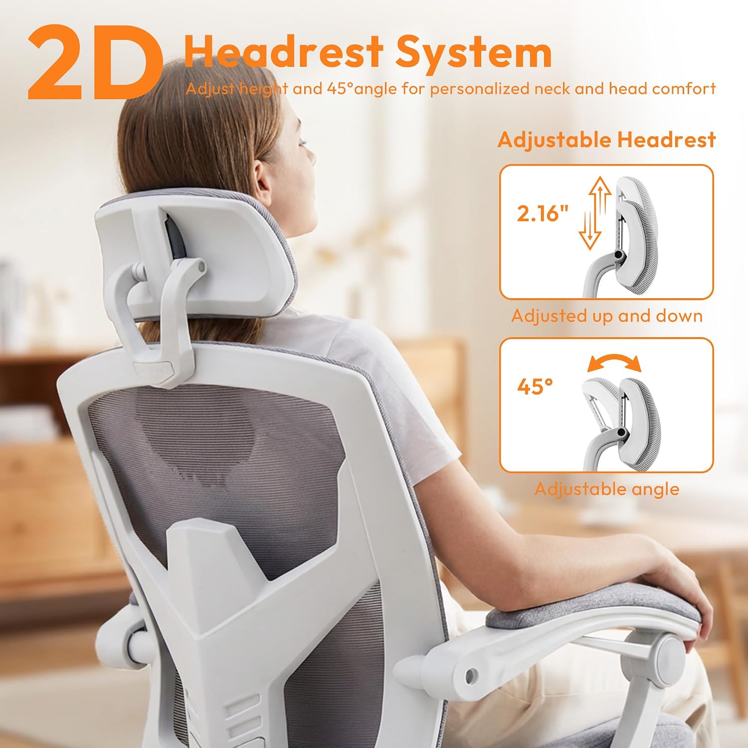 Ergonomic Office Chair with Footrest, Comfortable Desk Chair Gaming Chair with Leg Rest, Swivel Mesh Desk Chair with Headrest and Lumbar Support for Home, Office, Work, Study, Grey