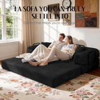 79'' Convertible Sofa Bed, Boneless Couch-in-a-Box, Corduroy Floor Futon Loveseat Sleeper, 26'' Deep Seat, Removable Machine-Wash Covers, No Assembly, 2 Pillows, Black