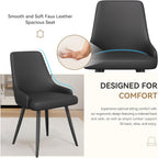Modern Dining Chairs Set of 6, Spacious Comfortable Dining Room Chairs, Faux Leather Upholstered Dining Chairs with Thick Cushion for Dining Room, Black